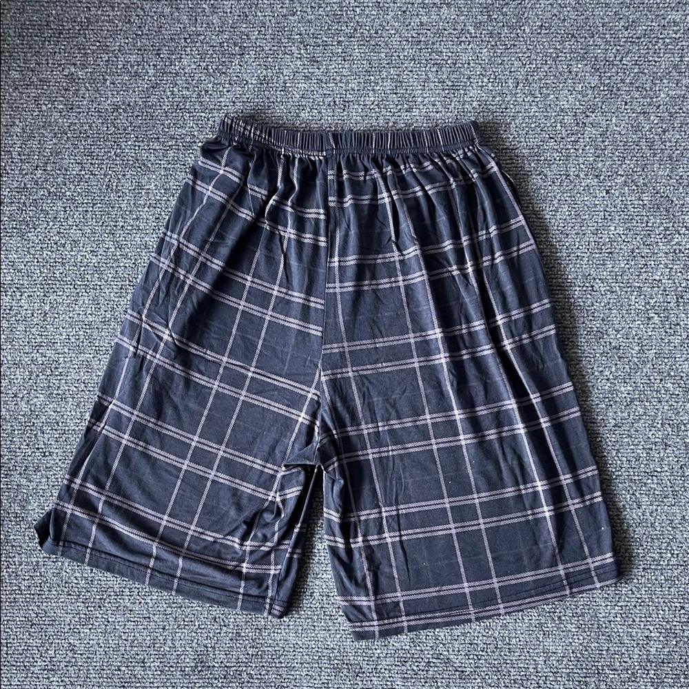 Men's Black Plaid Athletic Shorts with Elastic Waist
